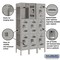 Salsbury Industries 3 Tier Vented Locker, 36"Wx66"Hx15"D, 9 Door, Gray, Unassembled 73355GY-U - alternate 4